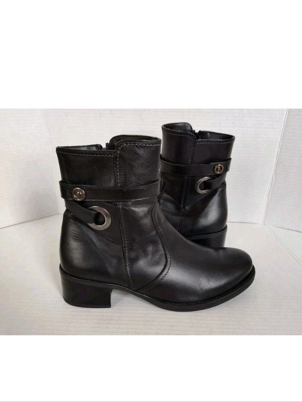 David Tate Leonardo Black Leather Ankle Boots Women's Size 10W Side Zip Moto